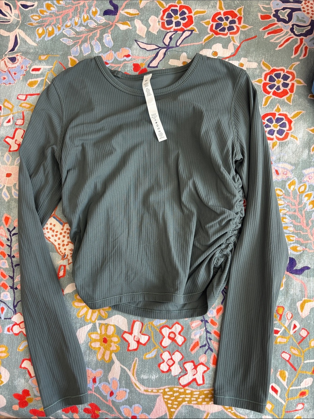 lululemon athletica Ribbed Long-Sleeve Side-Ruched Top in Sage